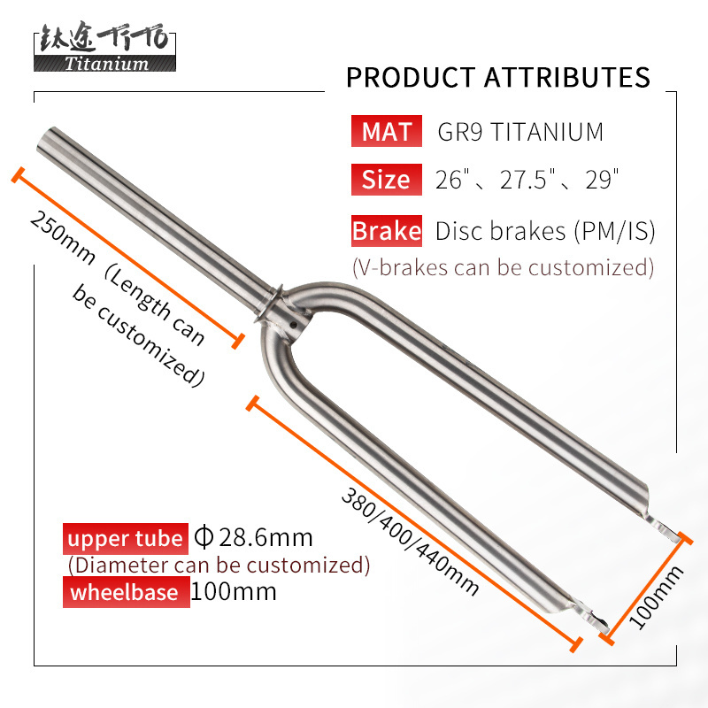 TiTo Gr9 Titanium Alloy Bicycle Spare Parts and Accessories Rigid Fork Titanium Roadbike Front Fork for MTB and Gravel Bike