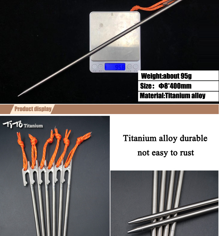 TiTo Low Price Outdoor Camping Titanium Tent Peg Heavy Duty Tent Stake 8*300mm