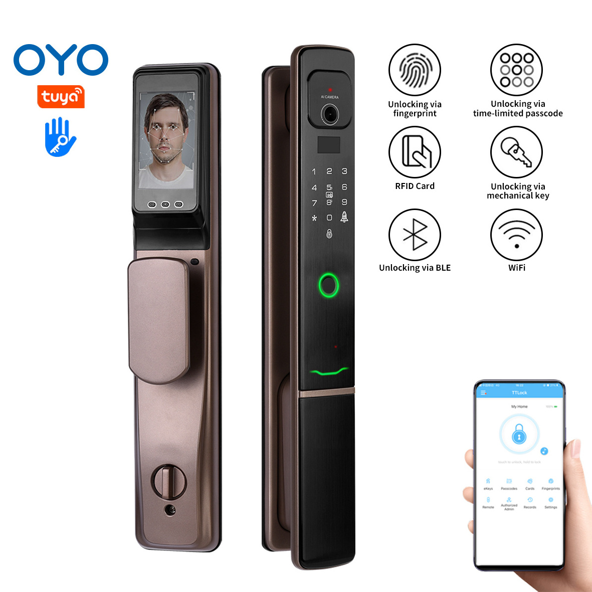 OYO Security Locks Door Tuya Smart With Fingerprint Face Recognition Door Lock Smart Electronic Locks For Doors