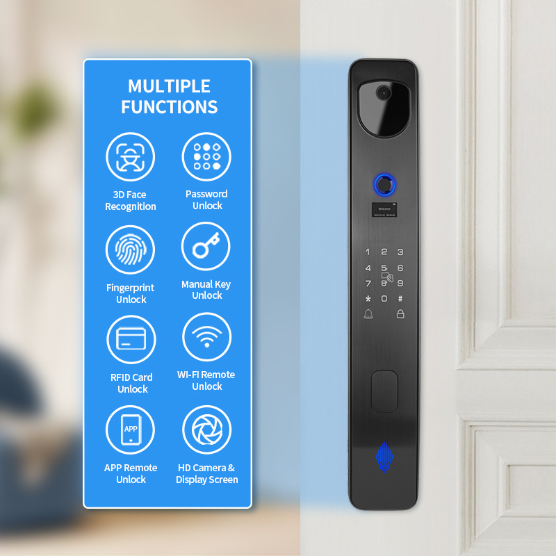 Residential Portable Keyless Entry Electronic Lock Biometric Double Finger Print Metal Door Smart Door Lock For Sliding Door