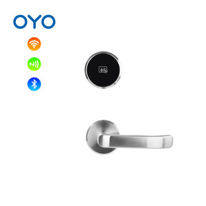 OYO NFC hotel card reader door lock Rf Key Card Handle Door Lock  Smart Rfid Hotel Lock  by wooden rfid card