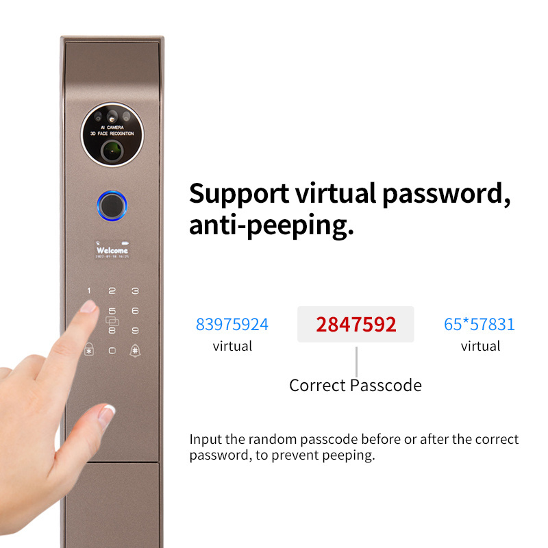 OYO Programmable Bluetooth Smart Electronic Door Lock Aluminum Outdoor Handle Fingerprint Gate Glass Deadbolt Built-in Camera