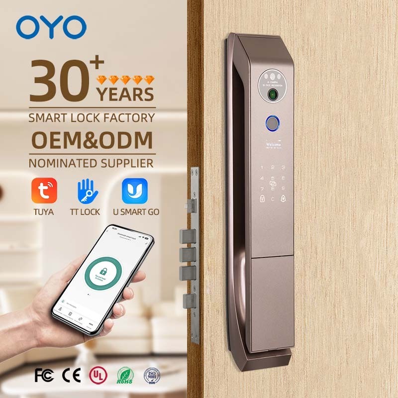 OYO Programmable Bluetooth Smart Electronic Door Lock Aluminum Outdoor Handle Fingerprint Gate Glass Deadbolt Built-in Camera