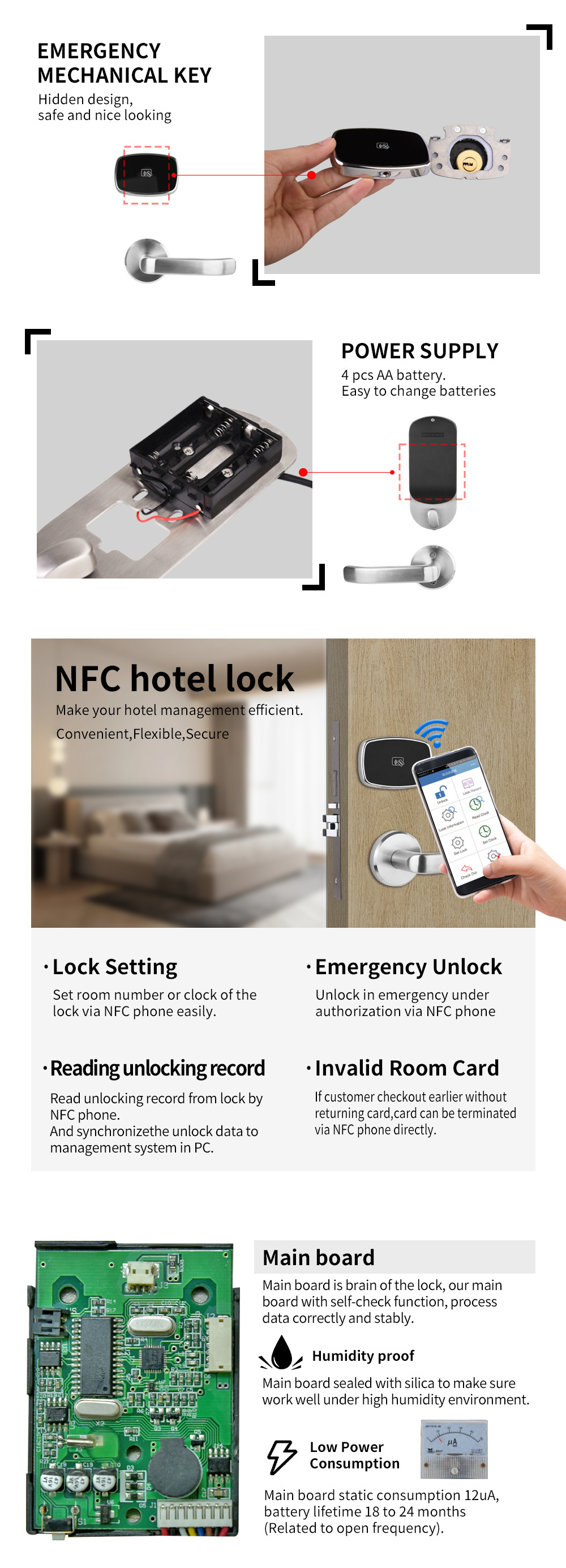 OYO NFC hotel card reader door lock Rf Key Card Handle Door Lock  Smart Rfid Hotel Lock  by wooden rfid card