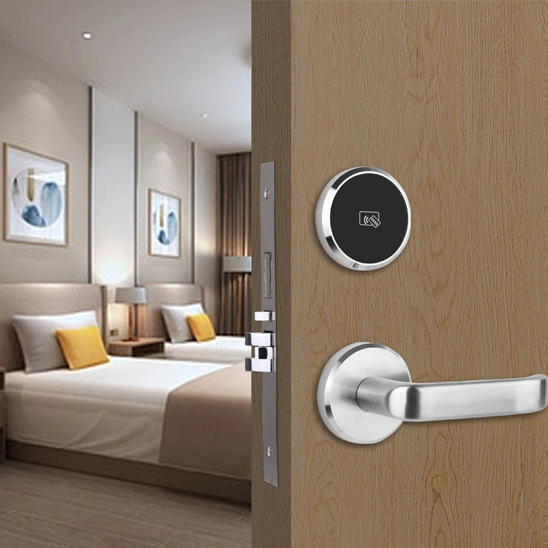 OYO NFC hotel card reader door lock Rf Key Card Handle Door Lock  Smart Rfid Hotel Lock  by wooden rfid card