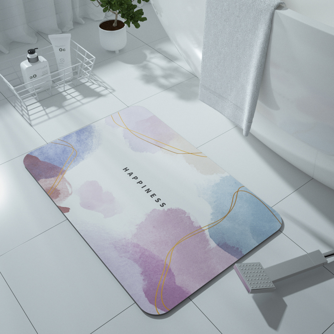 Print Bathroom Custom Rug Set Rubber Square Grey Vintage Stock Aesthetic Bath Mat Antislip  Machine Made Bath Mat