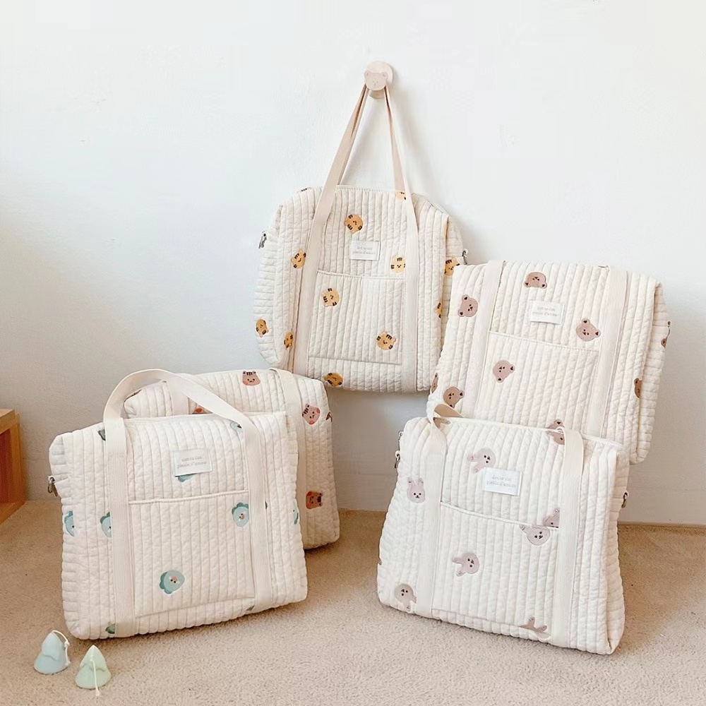 The New INS Korean Cute Cartoon  Care Diaper Bag Mummy Shoulder Bag Embroidery Quilted Stroller Diaper Bag