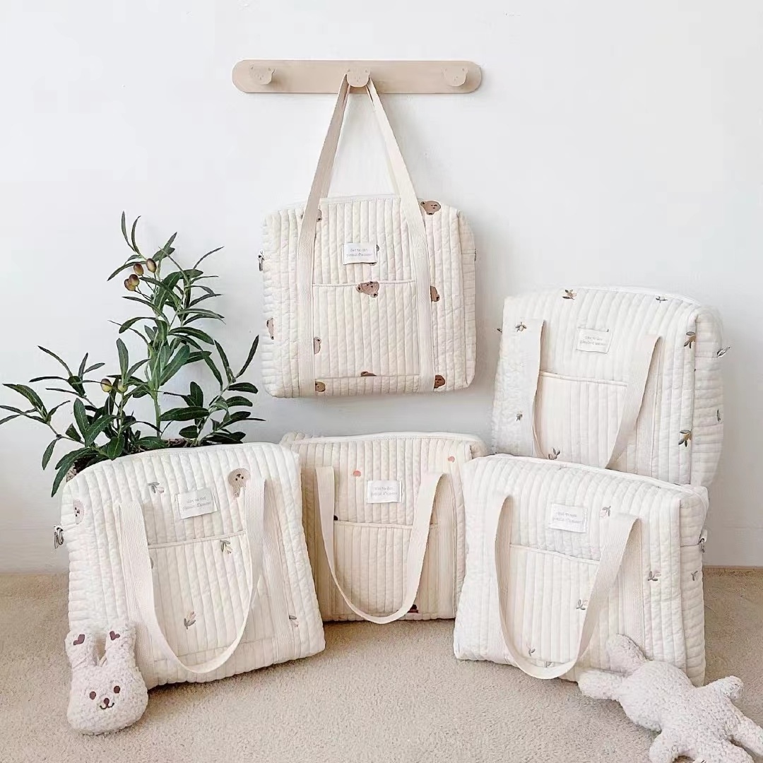 The New INS Korean Cute Cartoon  Care Diaper Bag Mummy Shoulder Bag Embroidery Quilted Stroller Diaper Bag