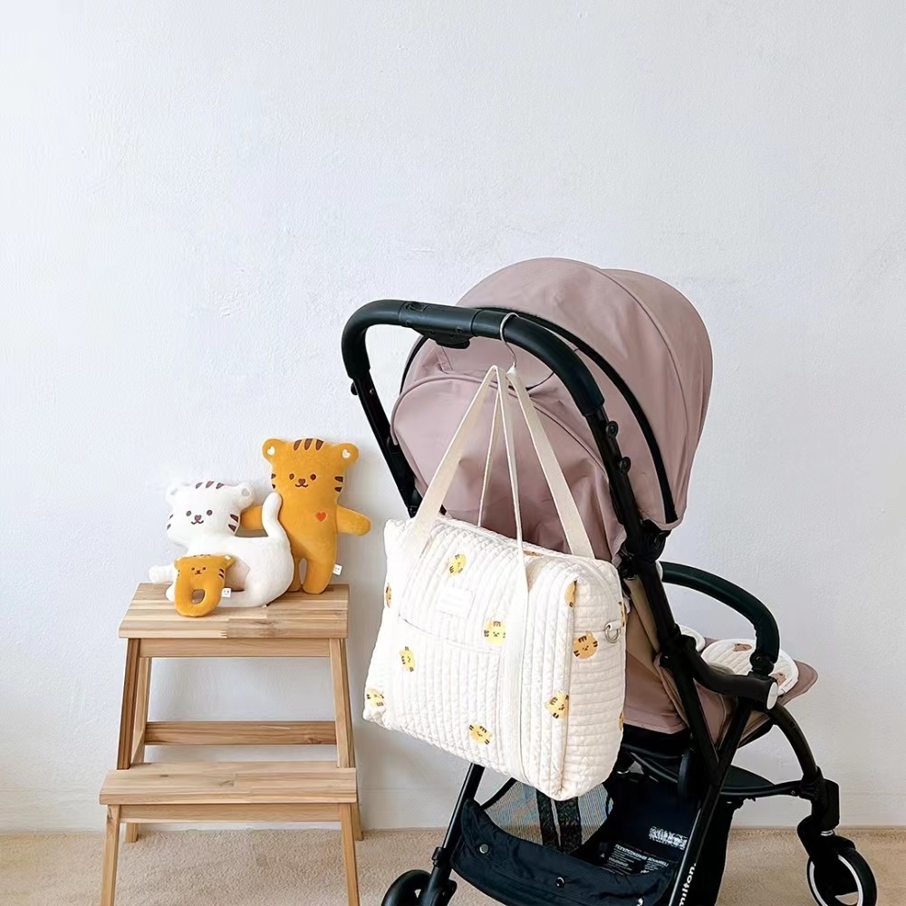 The New INS Korean Cute Cartoon  Care Diaper Bag Mummy Shoulder Bag Embroidery Quilted Stroller Diaper Bag