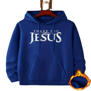 THANK YOU JESUS Print Kangaroo Pocket Hoodie, Casual Long Sleeve Hoodies Sweatshirt,  For Fall Winter FOR CHRISTIAN LIFE STYLE