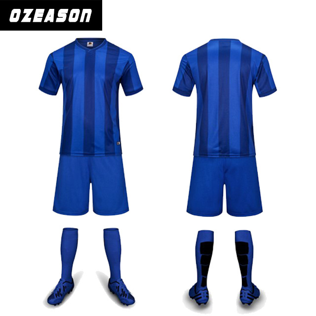 Wholesale dark blue soccer football shirt jersey custom design striped retro team club soccer wear for men