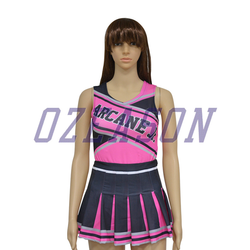 Sublimation Customized Pink Long Sleeve Youth Cheerleading Uniforms