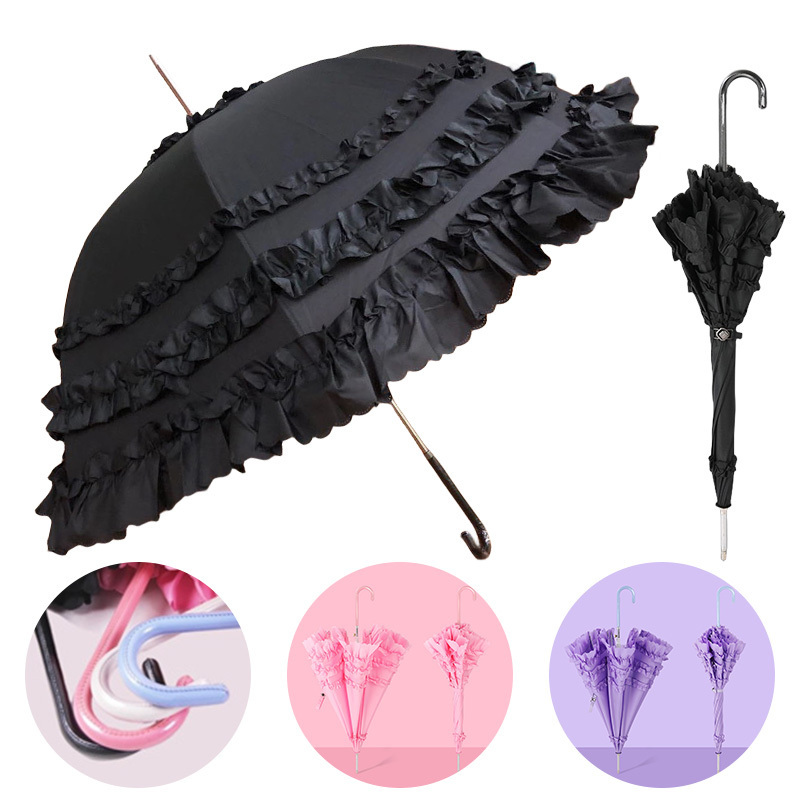 Dreamy pink color lolita straight special shape weeding princess umbrella