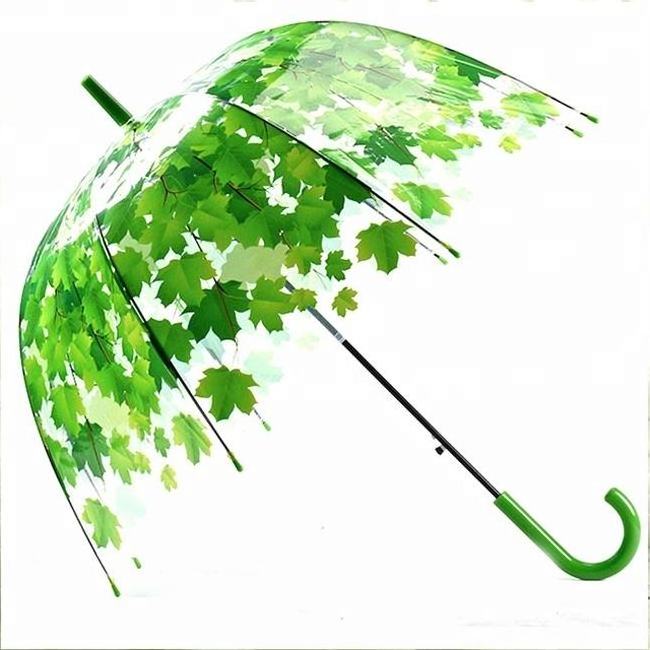 Promotional Cute Free Sample China Factory Supplier Shape Green Plastic Pvc Clear Transparent Straight Customized Umbrella