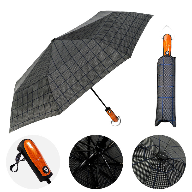 promotional Mens Retro Striped Automatic Umbrella Sturdy Wind Resistant sun uv paraguas custom folding Umbrellas for the rain