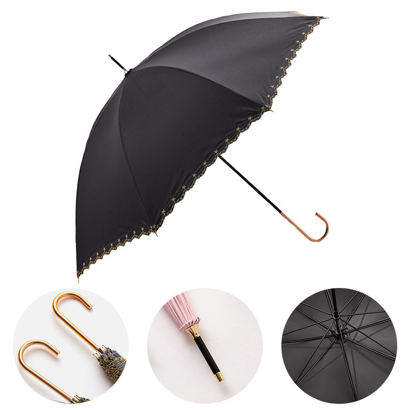 Japanese ultralight Embroidery Sun umbrella UV protection umbrella women dual purpose vinyl custom straight sunshade umbrella