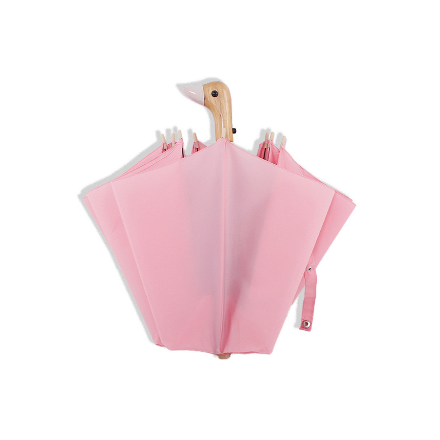 new design Two-fold duck head two-fold solid wood handle sunny umbrella duckling custom folding umbrella