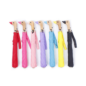 new design Two-fold duck head two-fold solid wood handle sunny umbrella duckling custom folding umbrella