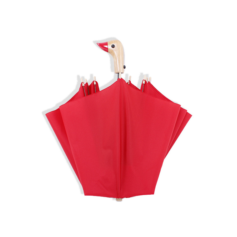 new design Two-fold duck head two-fold solid wood handle sunny umbrella duckling custom folding umbrella