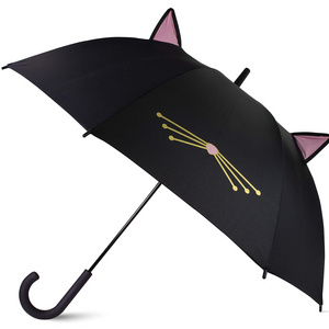 Cute Rain Sun Students Umbrella J shape Straight Printing Animal Cartoon cat black Umbrella Personalized Kids Umbrella