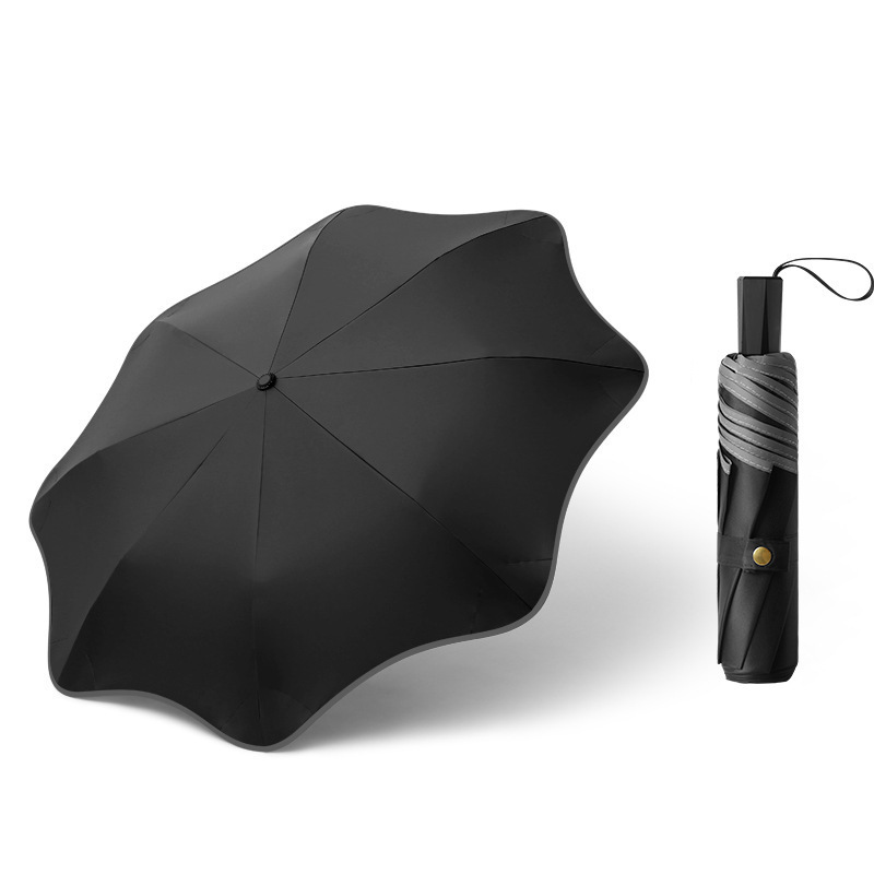 Amazon new umbrella rounded corner three folding umbrella creative reflective rain and sunshine umbrella with logo