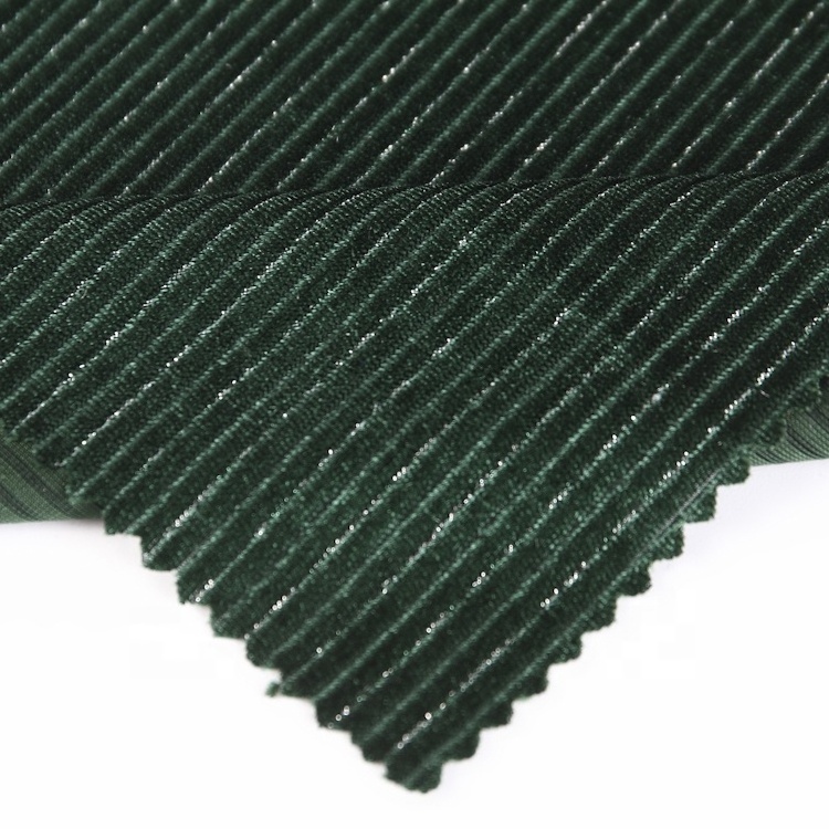 100 polyester stripe silver high fashion silk rib knitted polyester velvet fabric for clothing