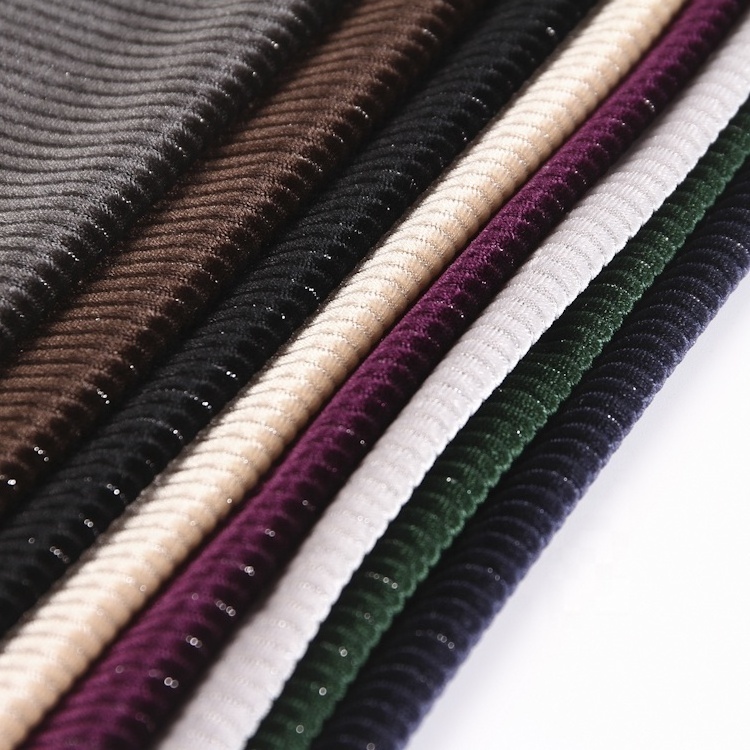 100 polyester stripe silver high fashion silk rib knitted polyester velvet fabric for clothing