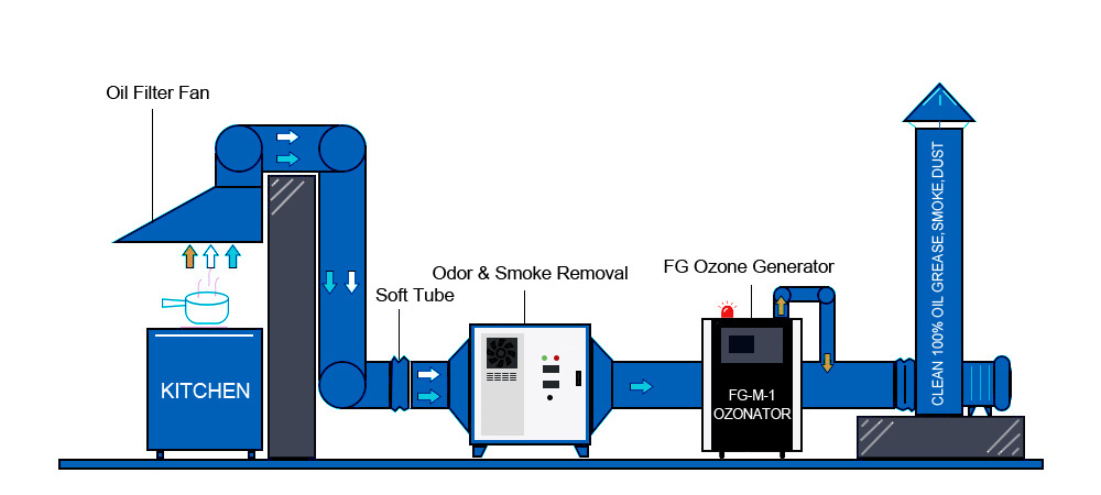 Flygoo Pipeline 40g Air Purifier Ozone Generator for Commercial Kitchen Factory Odor Elimination Air Treatment