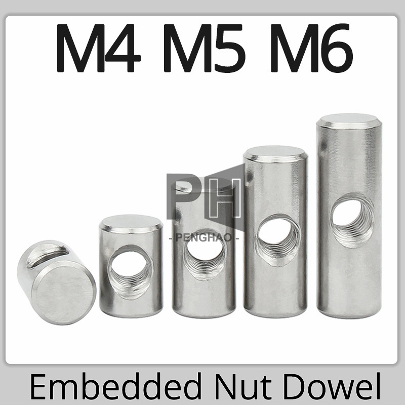 M4 M5 M6 304 Stainless Steel Cross Hole Barrel Nut Bolts Cylindrical Pin Dowel Wood Furniture Embedded Locking Long Insert Nut