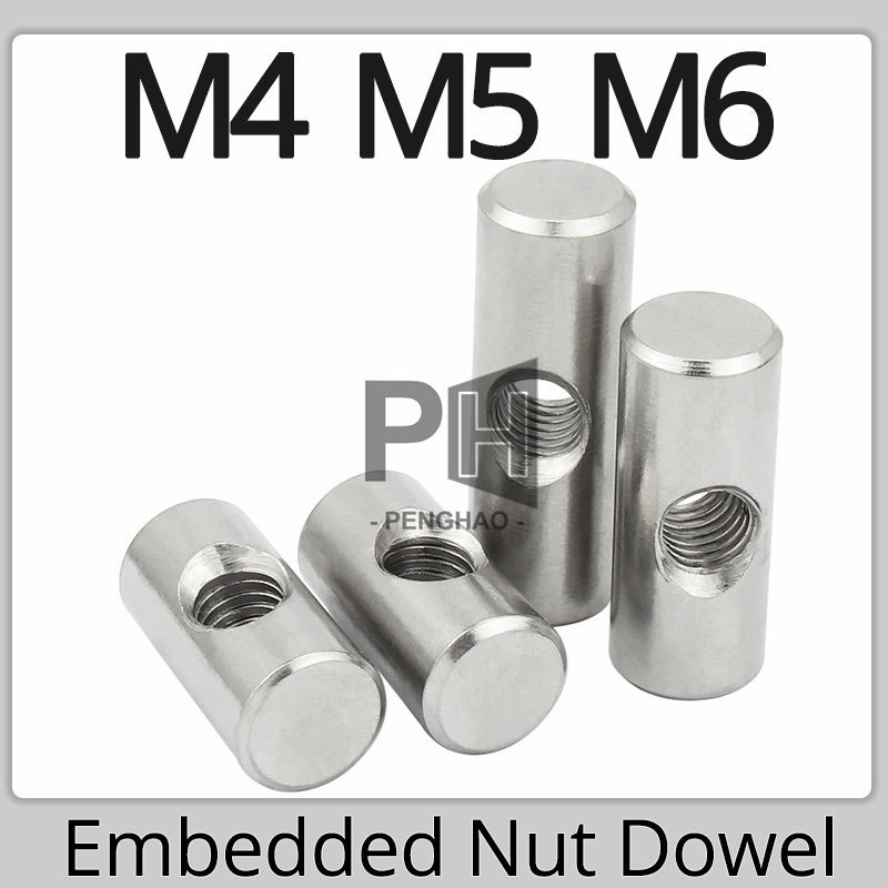 M4 M5 M6 304 Stainless Steel Cross Hole Barrel Nut Bolts Cylindrical Pin Dowel Wood Furniture Embedded Locking Long Insert Nut