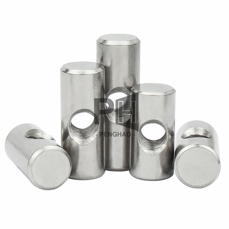 M4 M5 M6 304 Stainless Steel Cross Hole Barrel Nut Bolts Cylindrical Pin Dowel Wood Furniture Embedded Locking Long Insert Nut