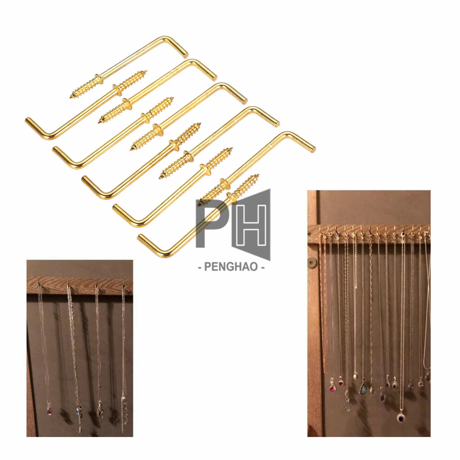 L shape Dresser Cup Hooks Right Angle Screws 7 Style Hanger Gold Yellow Alloy Frame Sheep Eyes Iron Hanging 7mm-70mm Hanger Bolt