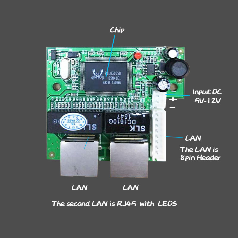 OEM Unmanaged 2 Rj45 Ports 10/100Mbps and 8 Pin Header 3 Port network Ethernet Switch Module