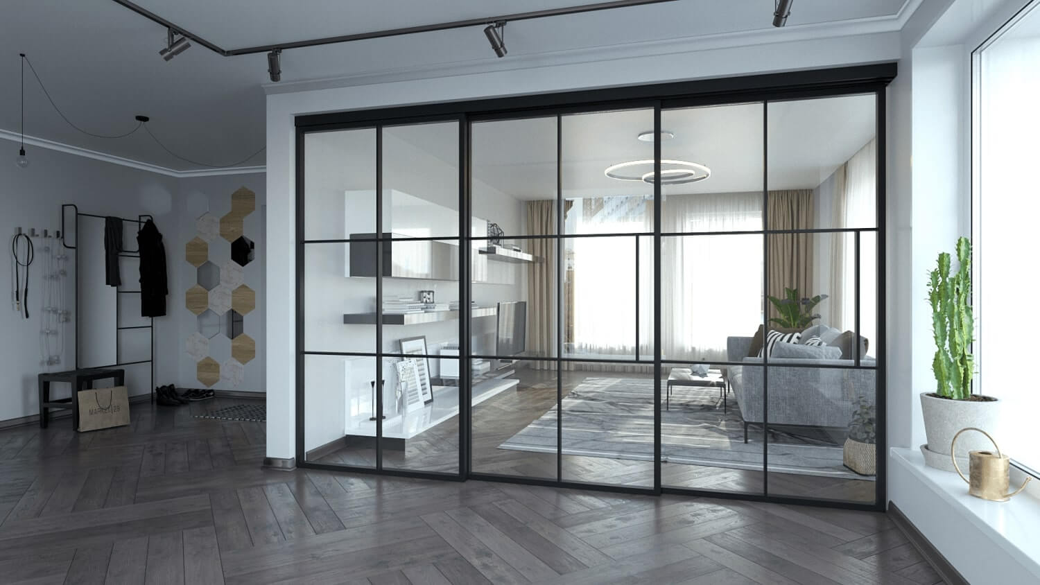 Locked Metal Framed Sliding Glass Doors,  interior with hinge and lock Steel Swing Glass Doors