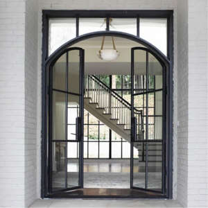 Locked Metal Framed Sliding Glass Doors,  interior with hinge and lock Steel Swing Glass Doors