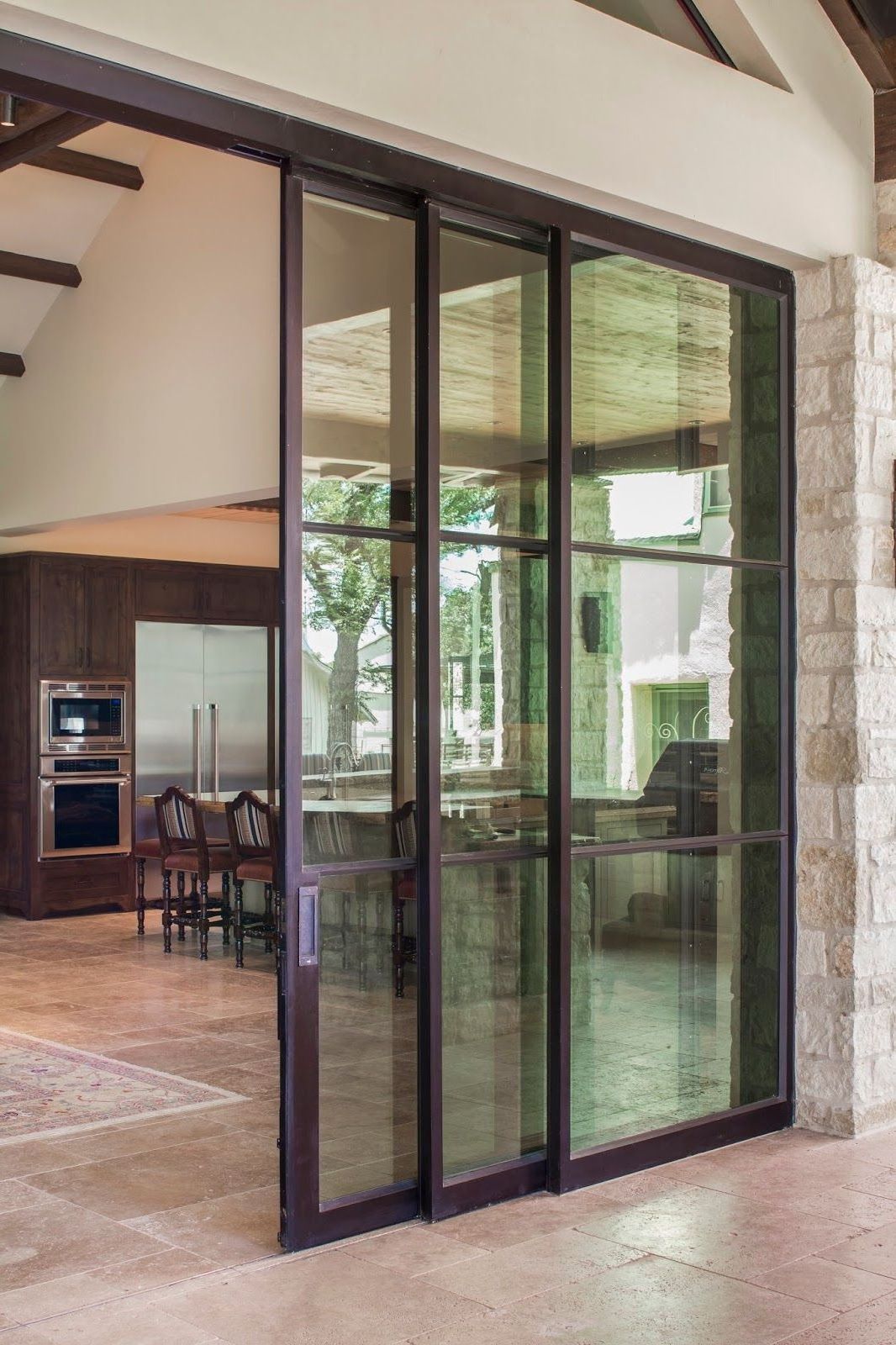 American Style Interior Black Steel Steel Frame Track Glass Sliding Bathroom French Barn Door