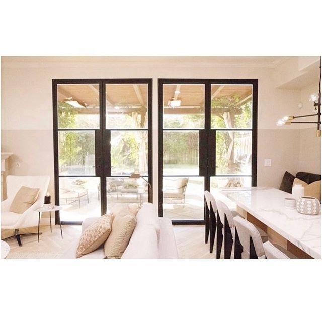 Modern Indoor Steel French Casement Swing Glass Door Internal Glass Walls Divider Interior Metal Framed French Doors