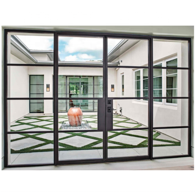 Modern Iron American Building Supply Double Exterior French Entry Decorative Steel Doors Factory Sliding Folding Matte