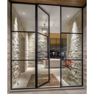 Competitive price swing Low-E glass glazed steel interior door external french door with grill design