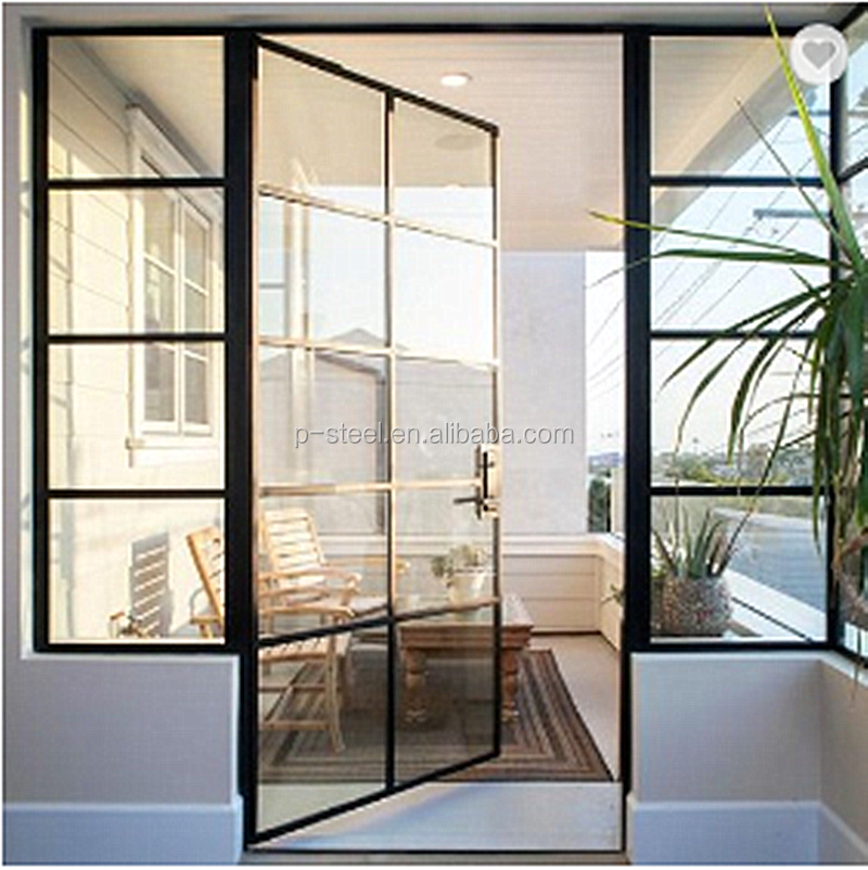 Competitive price swing Low-E glass glazed steel interior door external french door with grill design