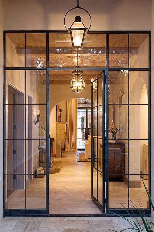 Custom Design And Size Exterior double swing doors matt black steel windows and doors wrought iron doors with decorative grills