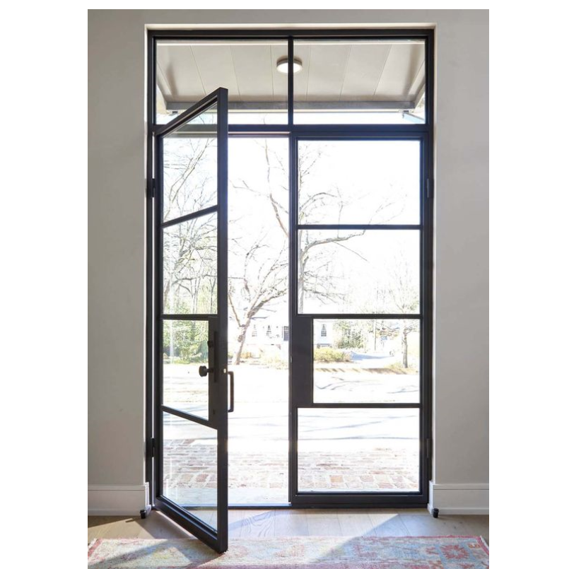 2024 Best Selling Economic Stylish Tempered Glass Steel Wrought Iron Door Framed Internal French Modern Minimalist Bulletproof