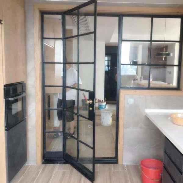 Tempered Glass Steel Framed French Front Steel Swing Door Crittal Glass Door For Interior