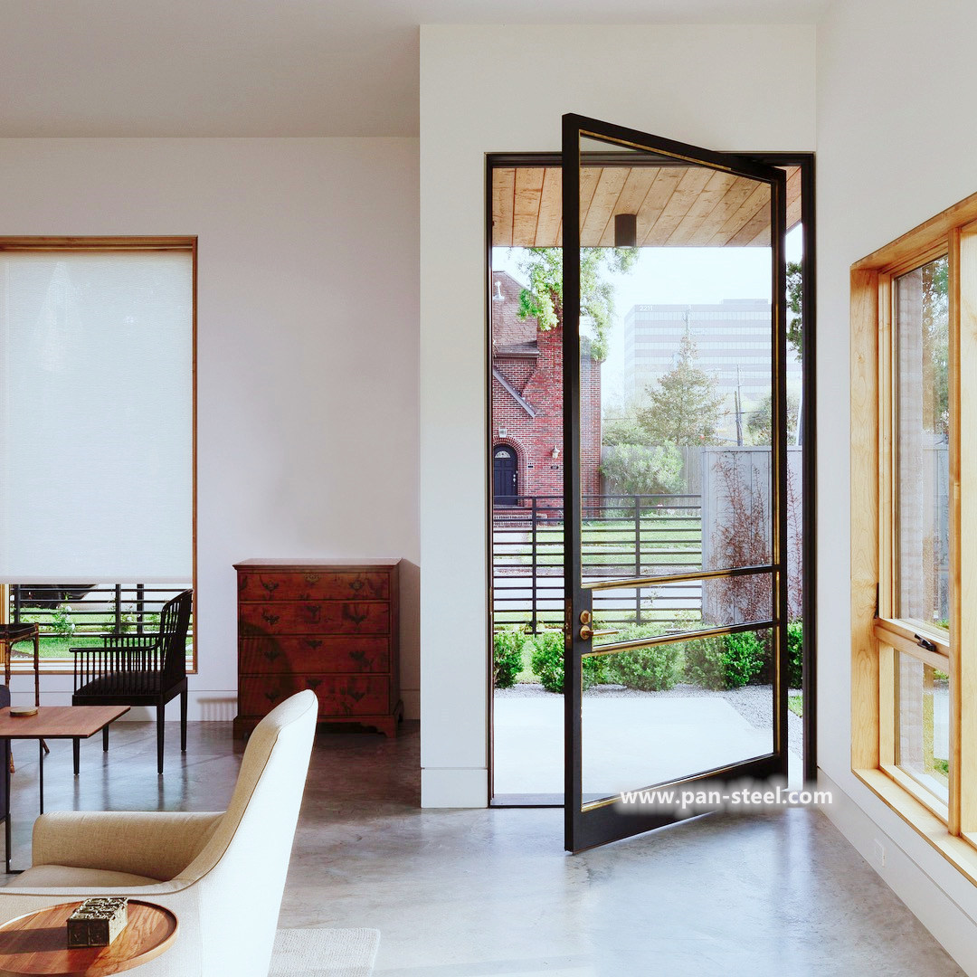 Modern carbon steel windows and doors house interior corten steel door and window pivot door