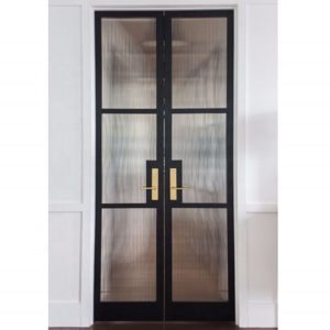 2024 Best Selling Economic Stylish Tempered Glass Steel Wrought Iron Door Framed Internal French Modern Minimalist Bulletproof