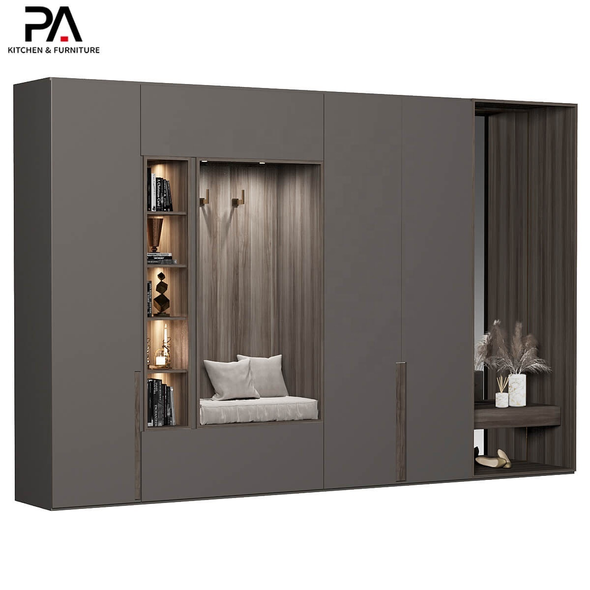 PA luxury hallway furniture modern mirror design wooden storage shoe rack cabinet