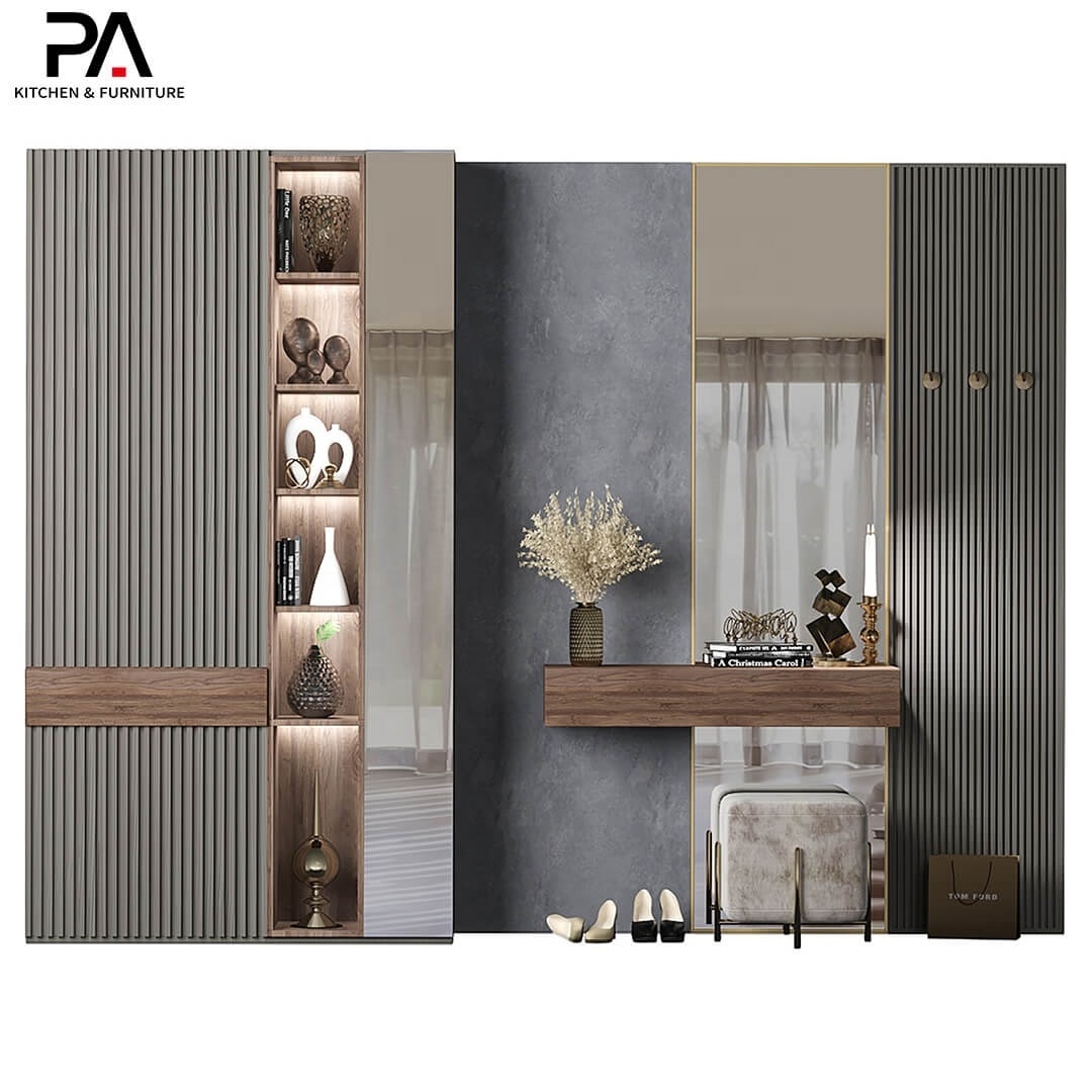 PA luxury hallway furniture modern mirror design wooden storage shoe rack cabinet