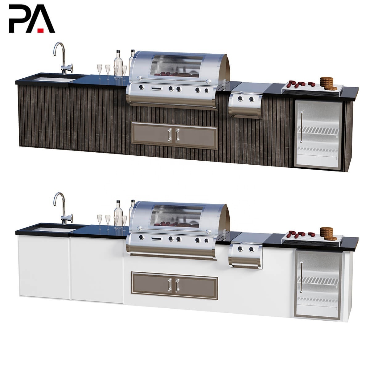 PA modern bbq island stainless steel outdoor kitchen grill with fridge sink base cabinets