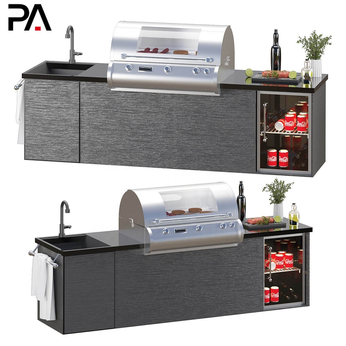 PA modern bbq island stainless steel outdoor kitchen grill with fridge ...