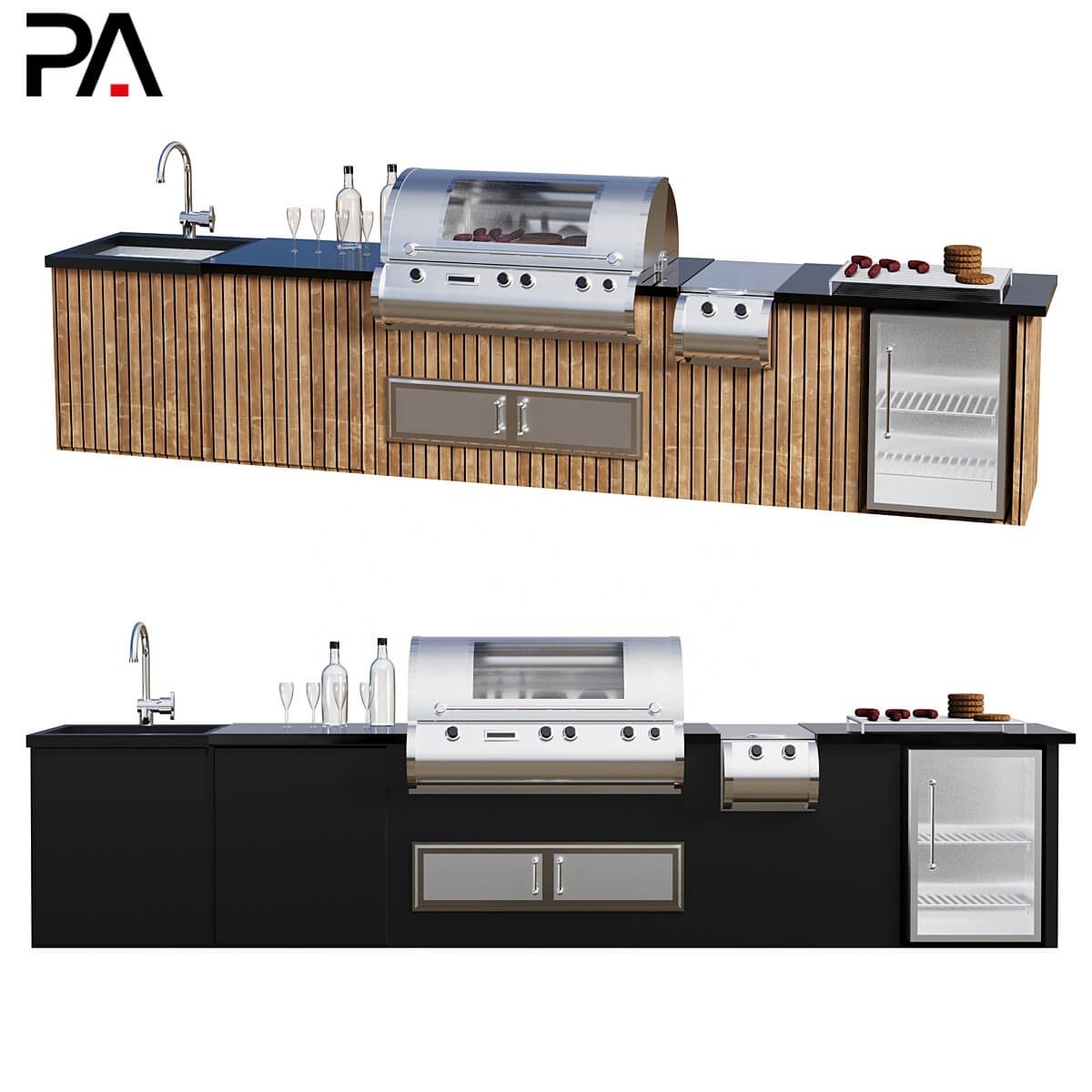 PA modern bbq island stainless steel outdoor kitchen grill with fridge sink base cabinets